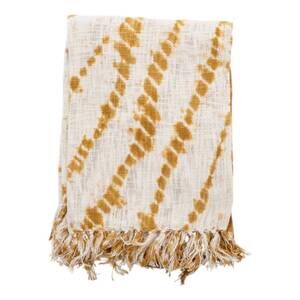 NEW CREATIVE CO-OP cotton tie-dyed throw blanket w/fringe in mustard